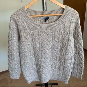 Club Monaco Cable Knit Fisherman Scoop Neck Mohair Sweater Tan Women’s Small